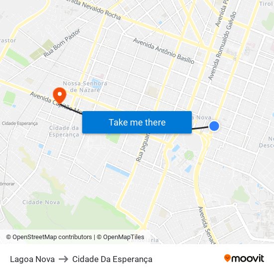 Lagoa Nova to Cidade Da Esperança map