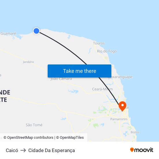 Caicó to Cidade Da Esperança map