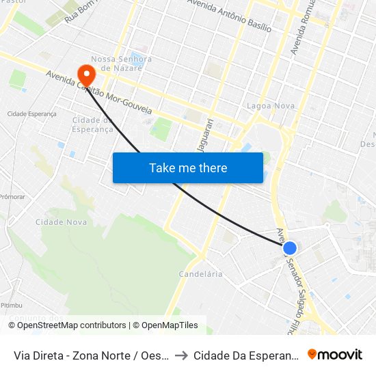 Via Direta - Zona Norte / Oeste to Cidade Da Esperança map