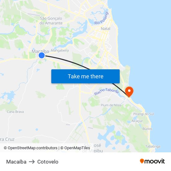Macaíba to Cotovelo map