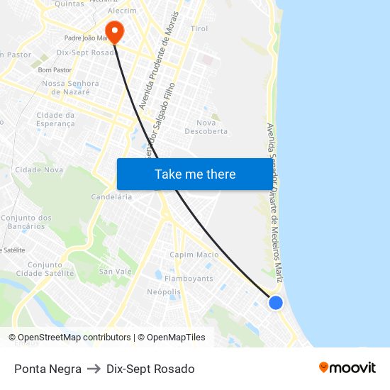 Ponta Negra to Dix-Sept Rosado map