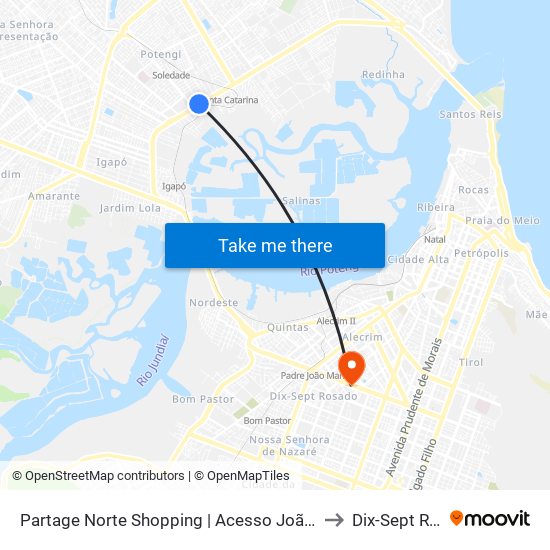 Partage Norte Shopping | Acesso João Medeiros Filho to Dix-Sept Rosado map