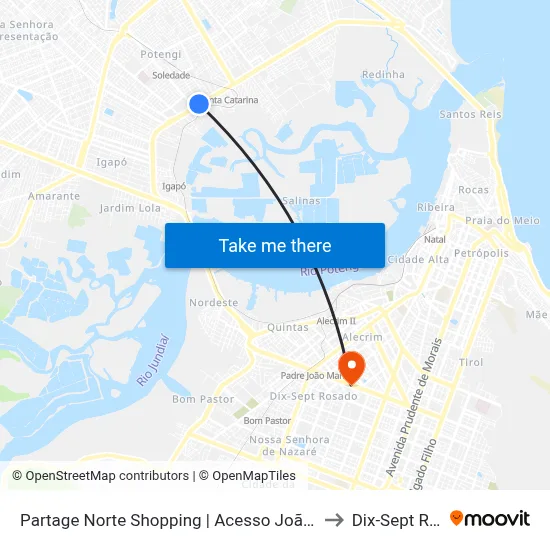 Partage Norte Shopping | Acesso João Medeiros Filho to Dix-Sept Rosado map
