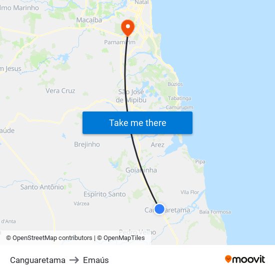 Canguaretama to Emaús map