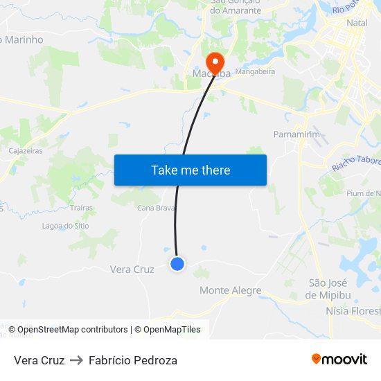 Vera Cruz to Fabrício Pedroza map