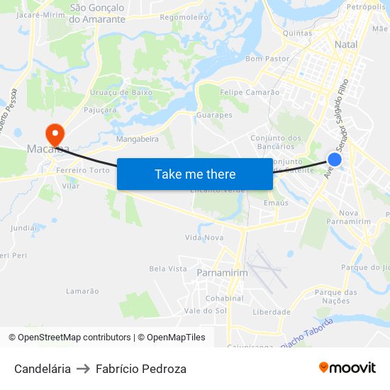 Candelária to Fabrício Pedroza map