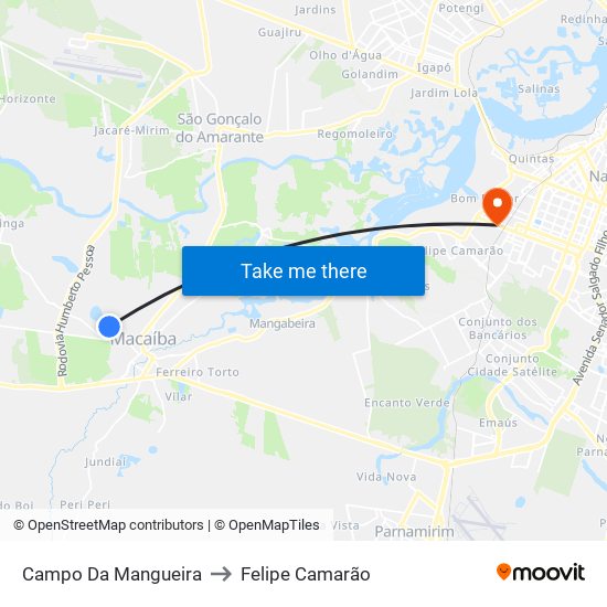 Campo Da Mangueira to Felipe Camarão map