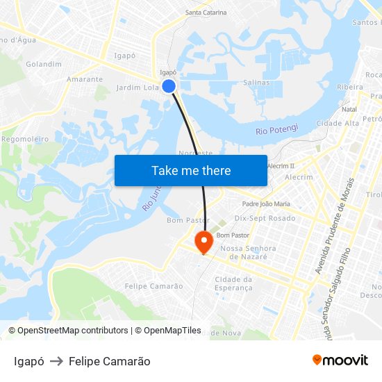 Igapó to Felipe Camarão map