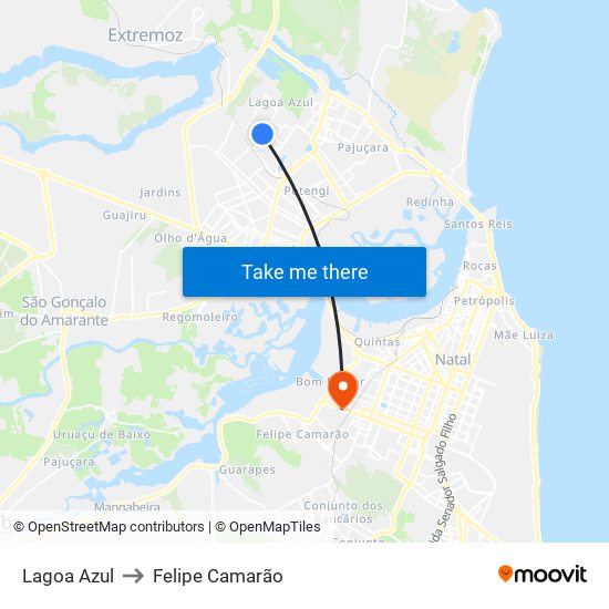 Lagoa Azul to Felipe Camarão map
