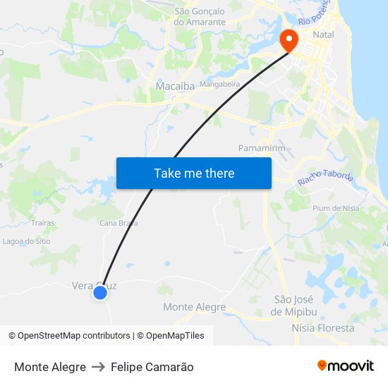 Monte Alegre to Felipe Camarão map