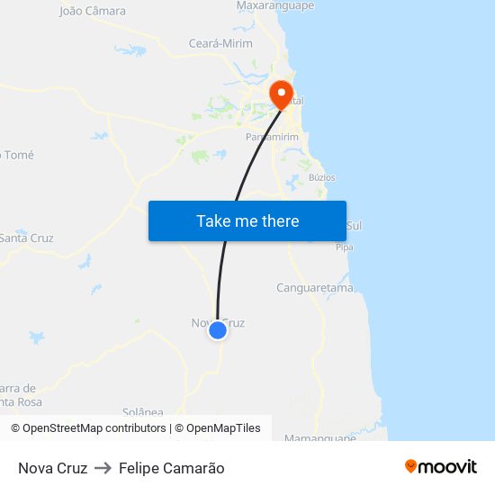 Nova Cruz to Felipe Camarão map