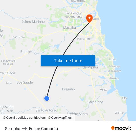 Serrinha to Felipe Camarão map