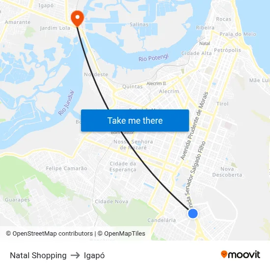Natal Shopping to Igapó map