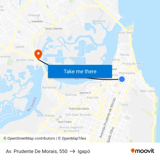Av. Prudente De Morais, 550 to Igapó map