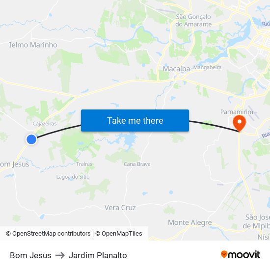 Bom Jesus to Jardim Planalto map