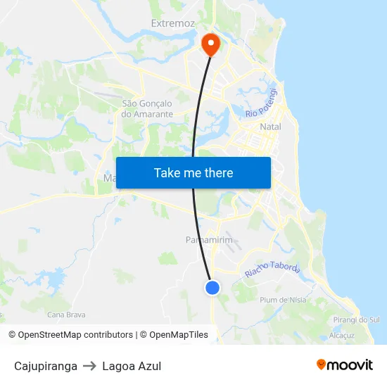 Cajupiranga to Lagoa Azul map