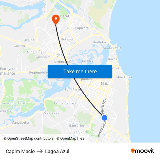 Capim Macio to Lagoa Azul map