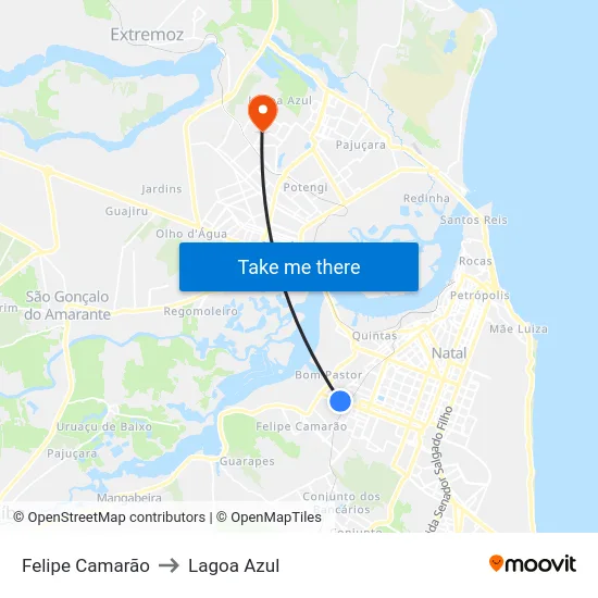 Felipe Camarão to Lagoa Azul map