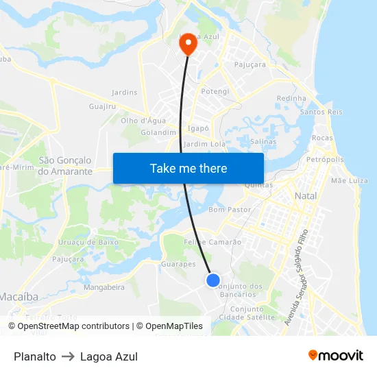 Planalto to Lagoa Azul map