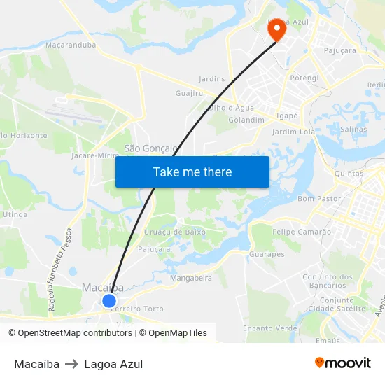 Macaíba to Lagoa Azul map