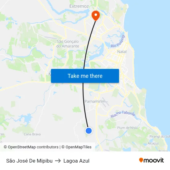 São José De Mipibu to Lagoa Azul map