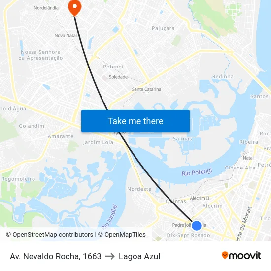 Av. Nevaldo Rocha, 1663 to Lagoa Azul map