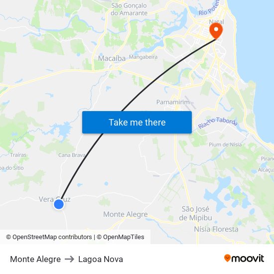 Monte Alegre to Lagoa Nova map