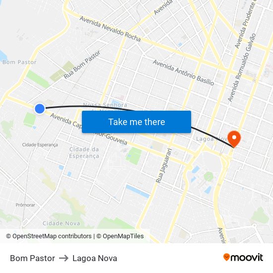 Bom Pastor to Lagoa Nova map