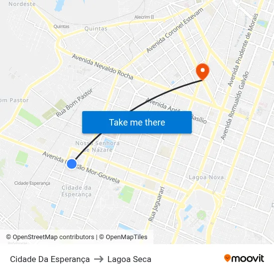 Cidade Da Esperança to Lagoa Seca map