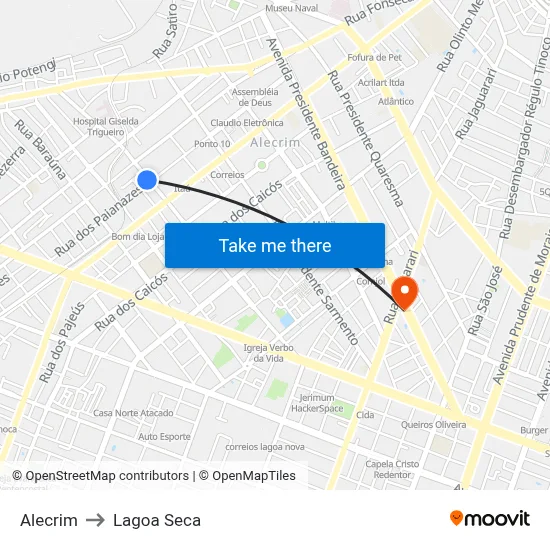 Alecrim to Lagoa Seca map