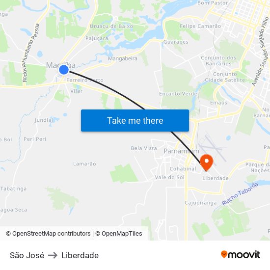 São José to Liberdade map