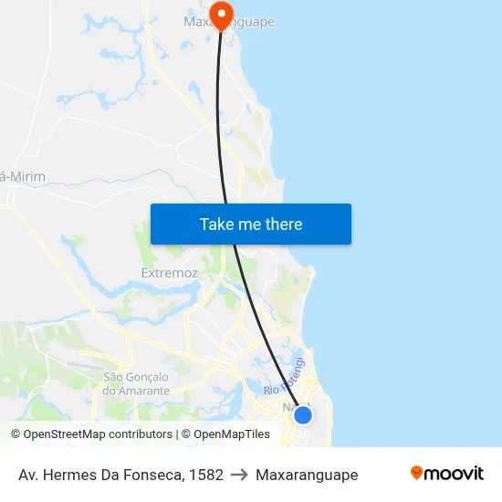 Av. Hermes Da Fonseca, 1582 to Maxaranguape map