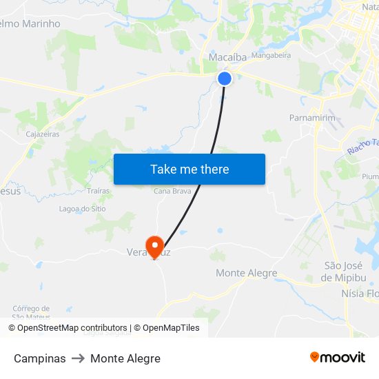 Campinas to Monte Alegre map