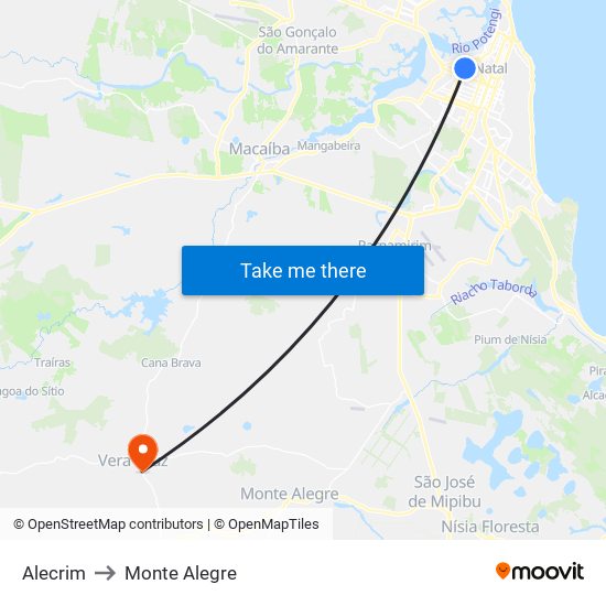 Alecrim to Monte Alegre map