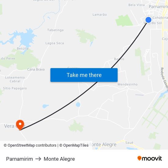 Parnamirim to Monte Alegre map