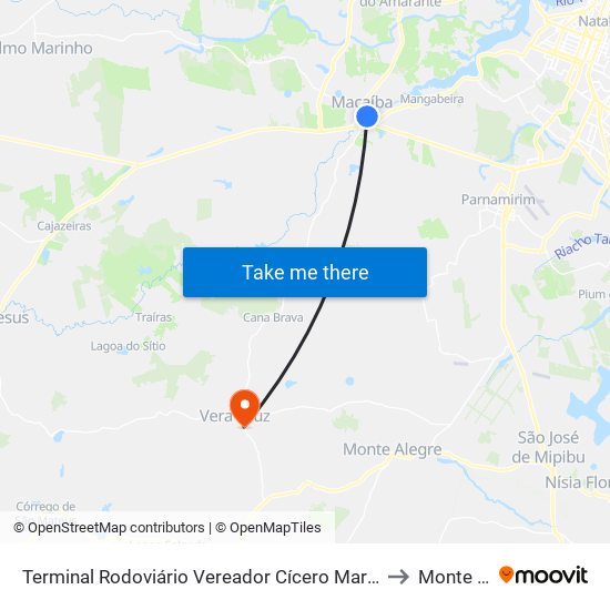 Terminal Rodoviário Vereador Cícero Martins De Macedo | Macaíba to Monte Alegre map