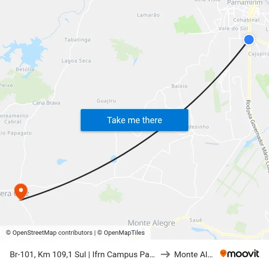 Br-101, Km 109,1 Sul | Ifrn Campus Parnamirim to Monte Alegre map