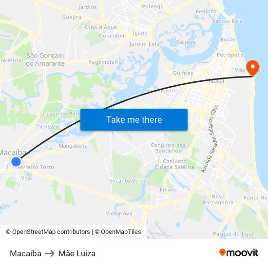 Macaíba to Mãe Luiza map