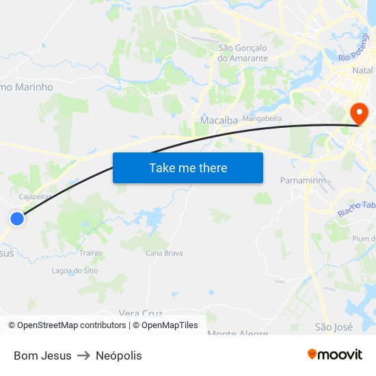 Bom Jesus to Neópolis map