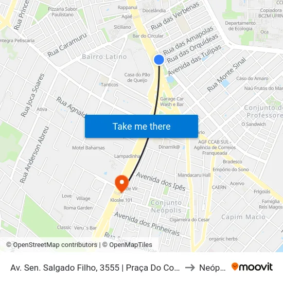Av. Sen. Salgado Filho, 3555 | Praça Do Conj. Mirassol to Neópolis map