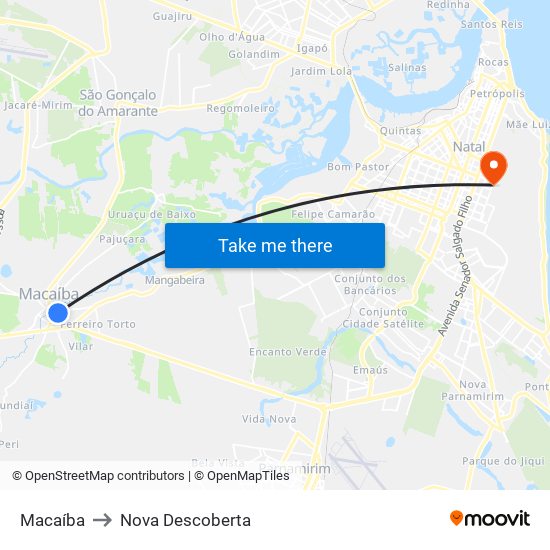 Macaíba to Nova Descoberta map