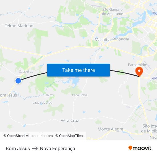 Bom Jesus to Nova Esperança map
