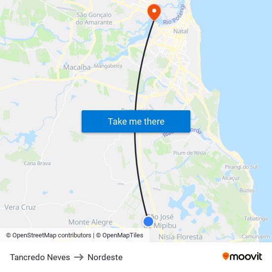Tancredo Neves to Nordeste map