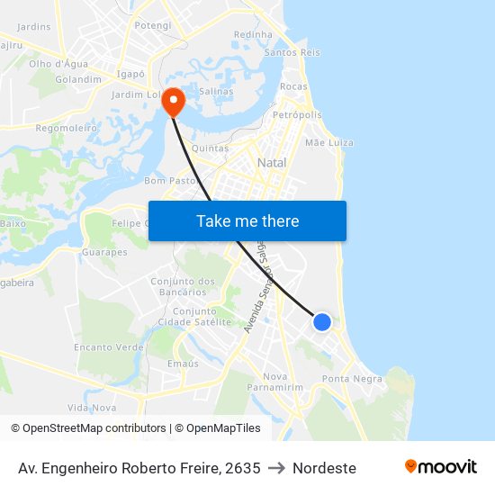 Av. Engenheiro Roberto Freire, 2635 to Nordeste map