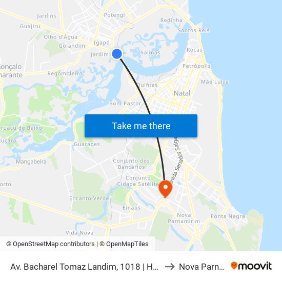 Av. Bacharel Tomaz Landim, 1018 | Hapvida Zona Norte to Nova Parnamirim map