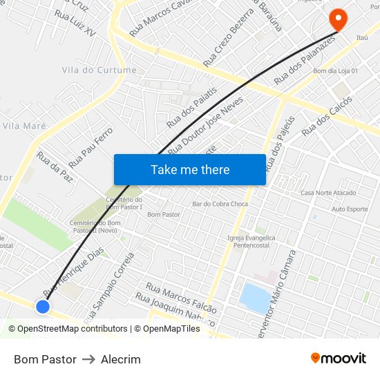 Bom Pastor to Alecrim map