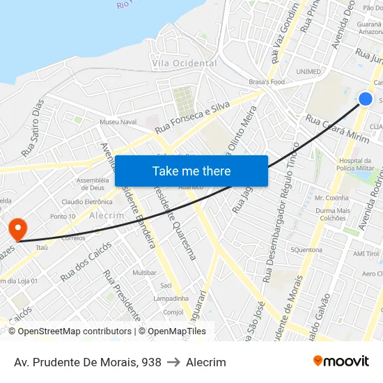 Av. Prudente De Morais, 938 to Alecrim map