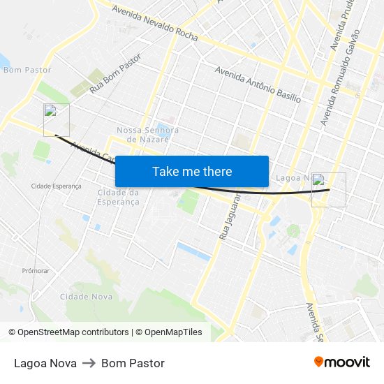 Lagoa Nova to Bom Pastor map