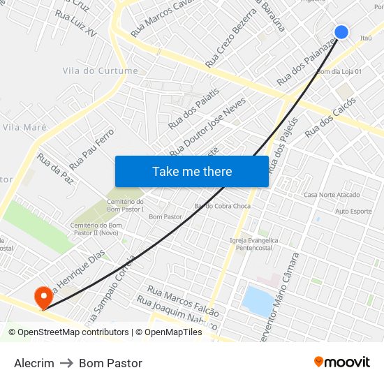 Alecrim to Bom Pastor map