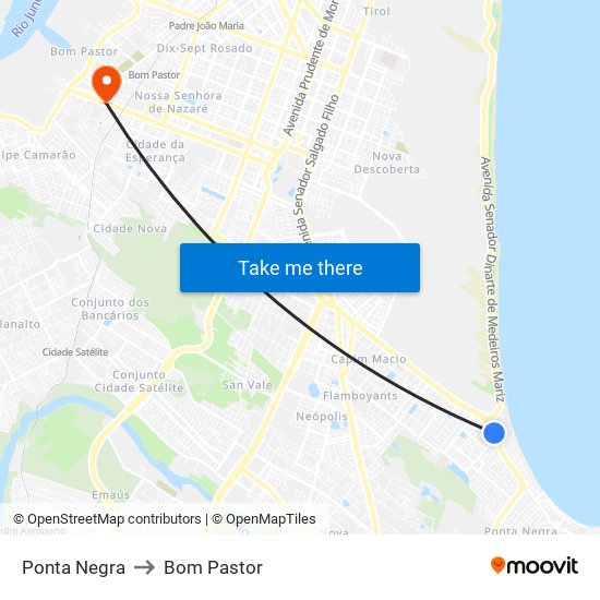 Ponta Negra to Bom Pastor map